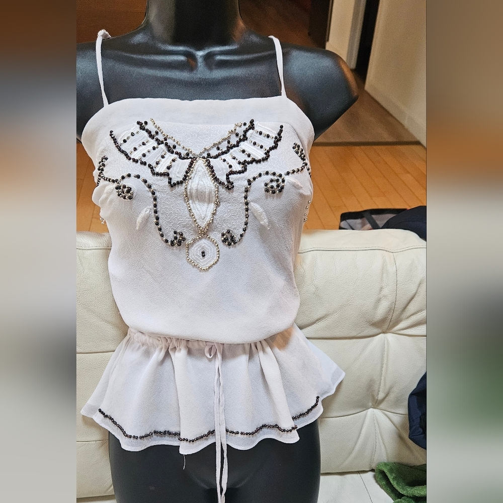 Y2K MKM Designs White Peplum Camisole with Tie Front